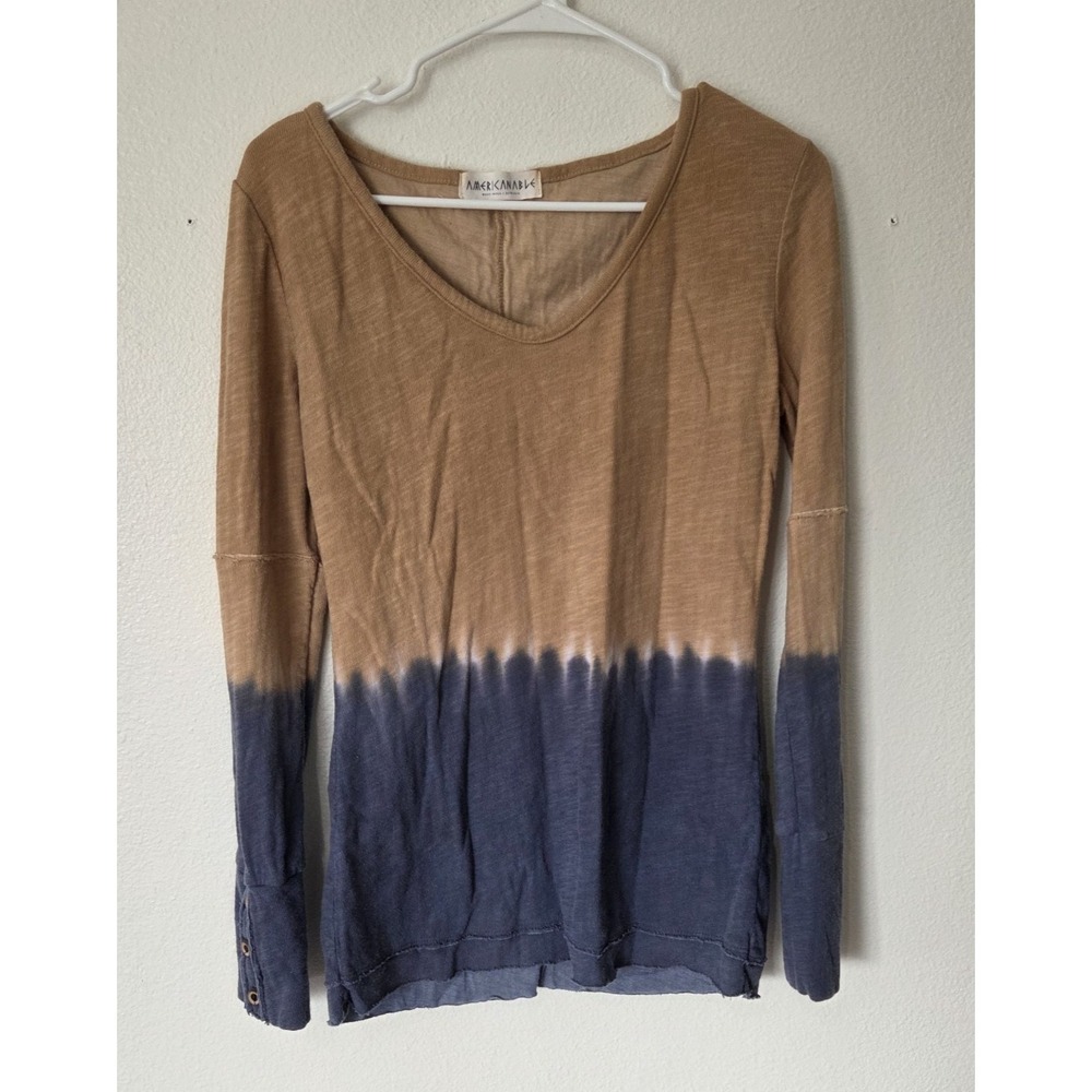 American Able Womens Thermal Shirt Medium Raw Hem Distressed USA‎ Long Sleeve